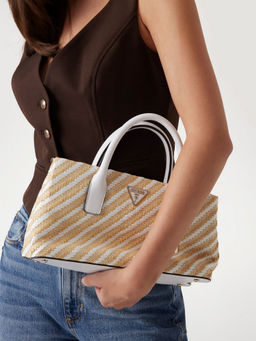 Guess - Natural Self-Design Simona Satchel Bag with Detachable Strap