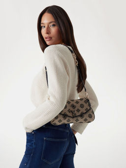 Guess - Black Logo Printed Beyza Flap Handbag