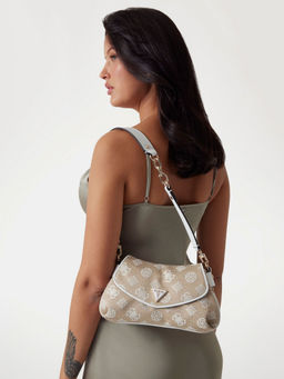 Guess - White Logo Printed Beyza Flap Handbag