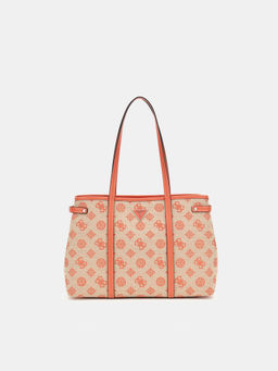 Guess - Coral Red Logo Printed Beyza Girlfriend Tote Bag with Detachable Strap