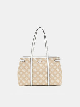 Guess - White Logo Printed Beyza Girlfriend Tote Bag with Detachable Strap