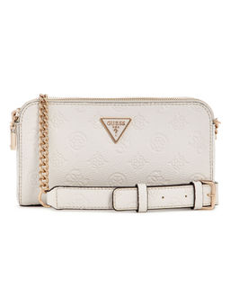 Guess - Off White Textured Cresidia Status Sling Bag with Detachable Strap
