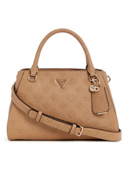 Guess - Beige Textured Cresidia Luxury Satchel Bag with Detachable Strap