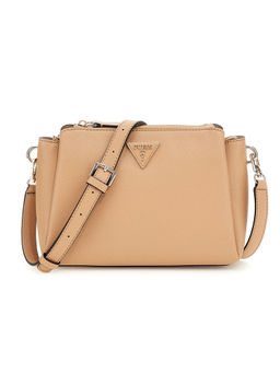 Guess - Beige Solid Noelle Sling Bag with Detachable Strap