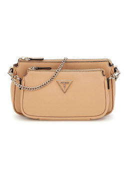 Guess - Beige Solid Noelle Sling Bag with Detachable Strap & Pouch