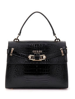 Guess - Black Textured Silvye Top Handle Tote Bag with Detachable Strap