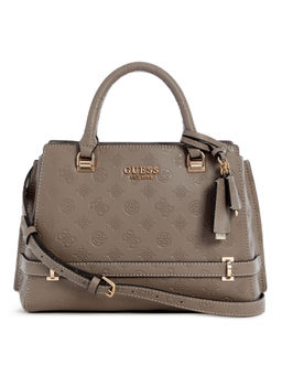 Guess - Dark Taupe Logo Textured Zarela Luxury Satchel Bag with Detachable Strap