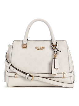 Guess - Off White Logo Textured Zarela Luxury Satchel Bag with Detachable Strap