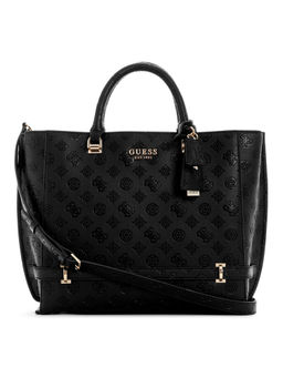 Guess - Black Logo Textured Zarela Girlfriend Tote Bag with Detachable Strap