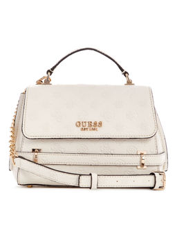 Guess - Off White Logo Textured Zarela Top Handle Handbag with Detachable Strap