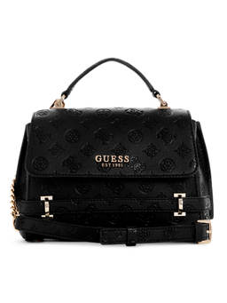 Guess - Black Logo Textured Zarela Top Handle Handbag with Detachable Strap