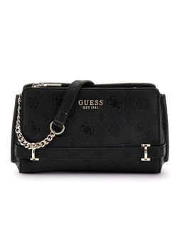 Guess - Black Logo Textured Zarela Top Zip Sling Bag with Detachable Strap