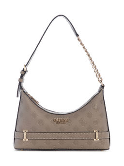 Guess - Dark Taupe Logo Textured Zarela Top Zip Handbag