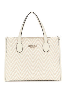 Guess - Off White Textured Silvana Tote Bag with Detachable Strap