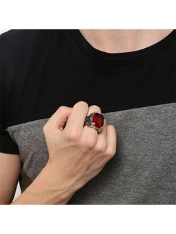 Yellow Chimes - Gunmetal-Toned & Red 316L Stainless Steel Ring