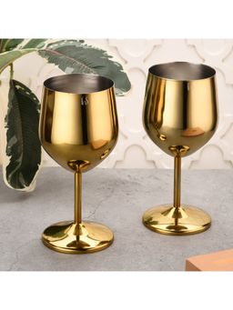 FNS - Cosmo Gold Finish Stainless Steel Wine Glasses (Set Of 2)