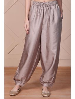 Elleven - Womens Beige Solid Lustrous Harem Salwar Pant