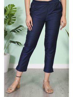 Aurelia - Womens Navy Solid Tapered Trouser
