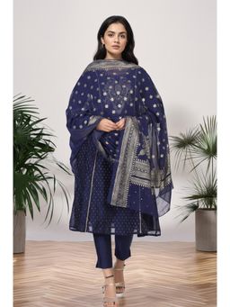Aurelia - Womens Navy Blue Ethnic Motifs Printed Chiffon Dupatta