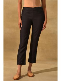 Folksong - Womens Black Embellished Silk Slim Pant