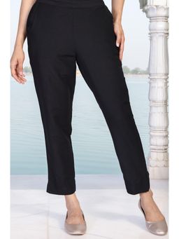 Elleven - Womens Black Solid Slim-Leg Rayon Trouser