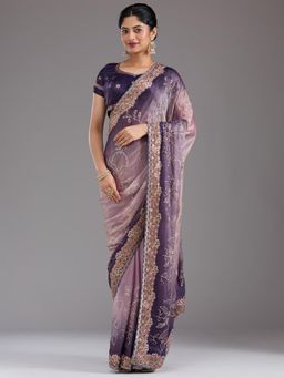Koskii - Women Stonework (Gold) Tissue Saree With Unstitched Blouse