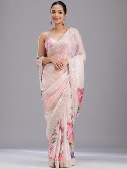 Koskii - Women Sequins Tissue Saree With Unstitched Blouse