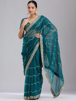 Koskii - Women Sequins Georgette Saree With Unstitched Blouse