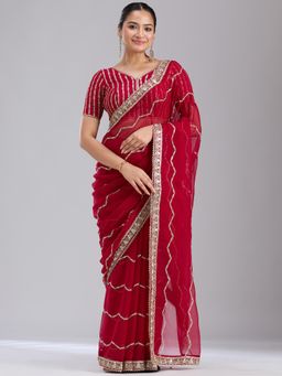 Koskii - Women Sequins Georgette Saree With Unstitched Blouse