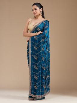 Koskii - Women Stonework (Gold) Tissue Saree With Unstitched Blouse