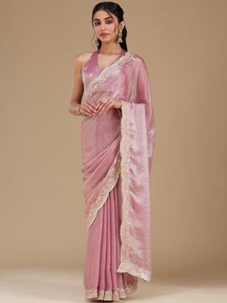 Koskii - Women Zariwork (Gold) Tissue Saree With Unstitched Blouse