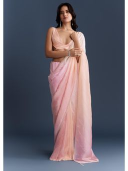 KALKI FASHION - Pink Organza With Cutdana And Sequins Work Saree with Unstiched Blouse