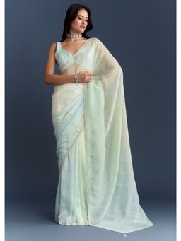 KALKI FASHION - Powder Blue Organza With Heavy Hand Embroidery Saree with Unstiched Blouse