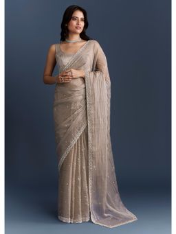 KALKI FASHION - Beige Tissue With Heavy Hand Embroidery Saree with Unstiched Blouse
