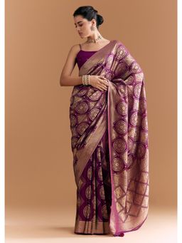 KALKI FASHION - Wine Khadhi Georgette With Geometric Motifs In Zari Work Saree with Unstiched Blouse