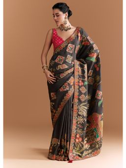 KALKI FASHION - Black Dola Silk With Madhubani Weave And Embroidery Saree with Unstiched Blouse