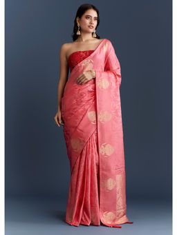 KALKI FASHION - Peach Jacquard Woven With Zari Work Saree with Unstiched Blouse