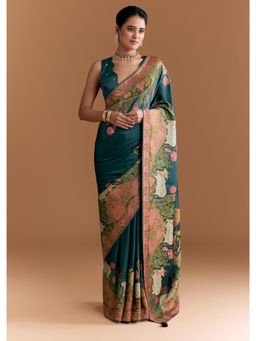 KALKI FASHION - Peacock Blue Dola Silk With Pichwai Weave And Embroidery Saree with Unstiched Blouse