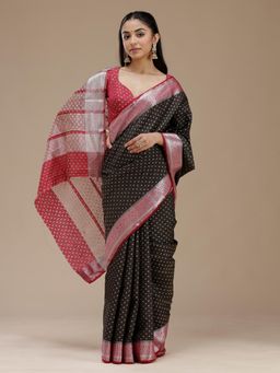 Koskii - Black Cutdana Georgette Silk Saree with Unstiched Blouse