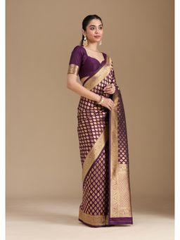 Koskii - Wine Zariwork Art Silk Saree with Unstiched Blouse