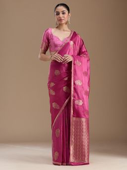 Koskii - Onion Pink Zariwork Art Silk Saree with Unstiched Blouse