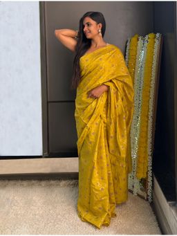 trueBrowns - Lime Foil Print With Unstitched Blouse