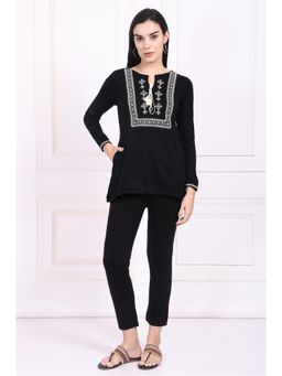 W - Black Embroidered Straight Acrylic Tunic