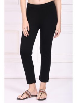 W - Black Solid Straight Pant