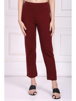 W - Maroon Solid Straight Pant