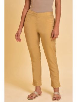 W - Beige Embroidered Slim Viscose Pant
