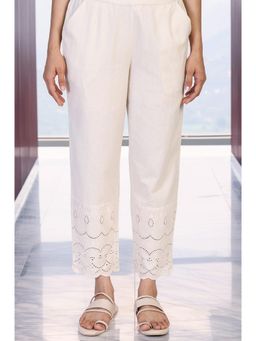 W - Off-Embroidered Cropped Cotton Straight Pant