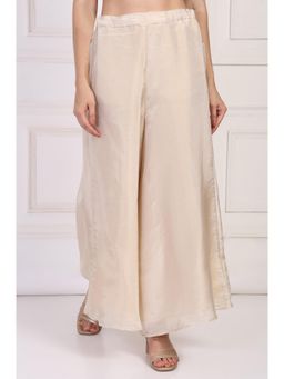 W - Cream Textured Flared Tissue Palazzo