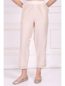W - Off-Embroidered Cropped Rayon Straight Pant