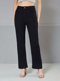 Miss Chase - Womens Black Straight High Rise Clean Look Regular-Length Denim Jeans